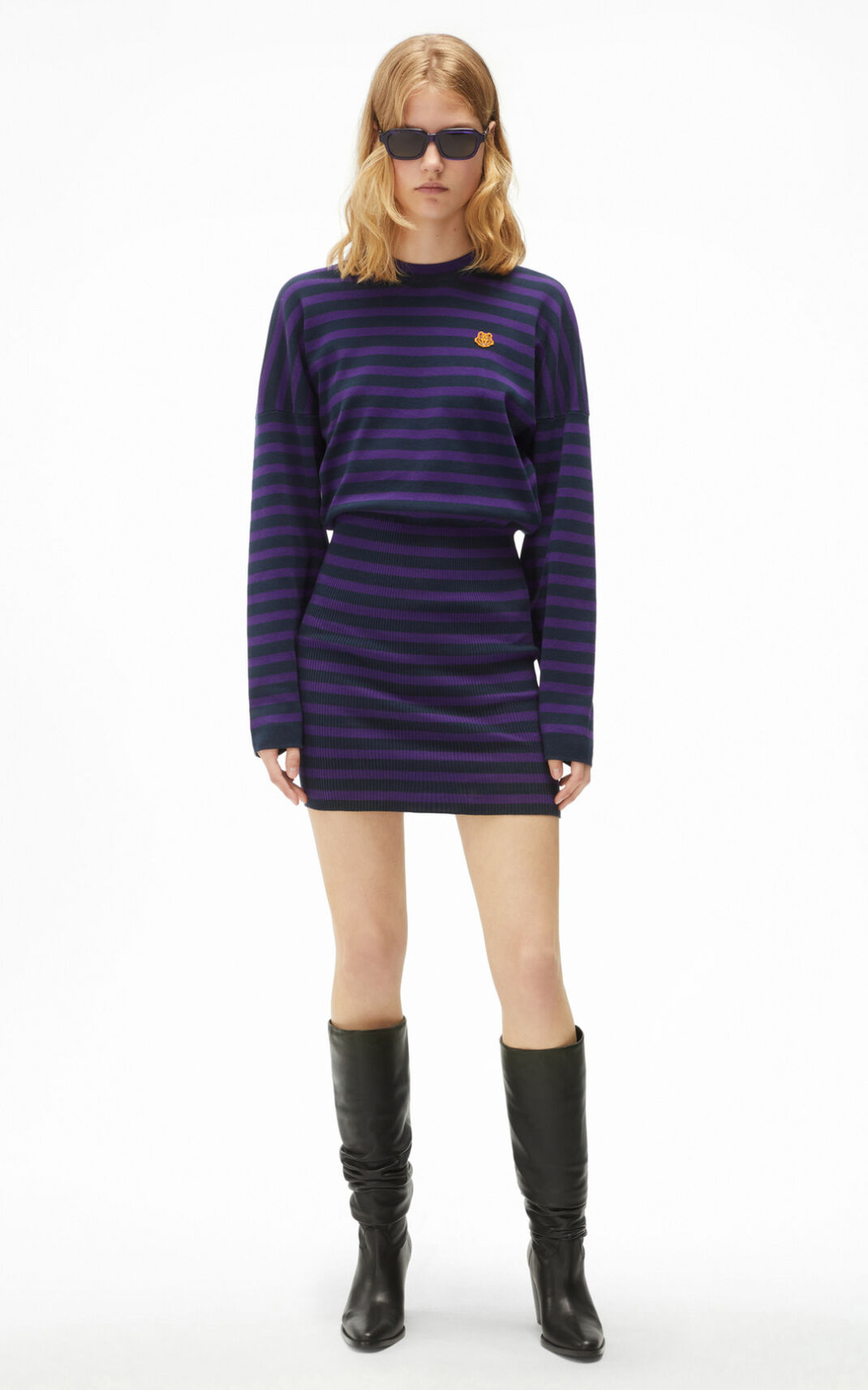 Robe Kenzo Striped jumper Femme Bleu Noir | SICP-68017